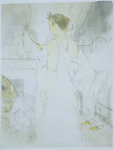 Stående kvinde kigger i et håndspejl Femme a glace (original titel) La glace a main (original titel) Hun (serietitel) Ellen (serietitel) af Henri de Toulouse Lautrec
