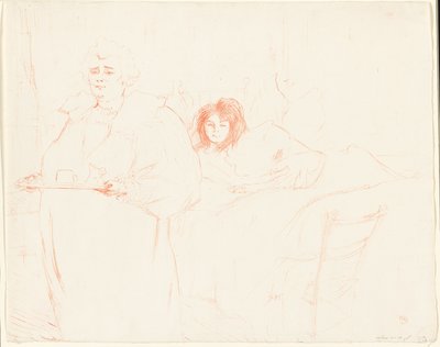 Kvinde med en bakke - morgenmad (Madame Baron og Mademoiselle Popo), tallerken to fra Elles af Henri de Toulouse Lautrec
