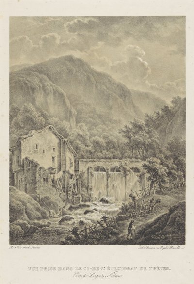 Bjerglandskab med vandmølle nær Trier Vue præmie dans le ci dev. Éctorat de trèves (titel på objekt) af Henri van Assche
