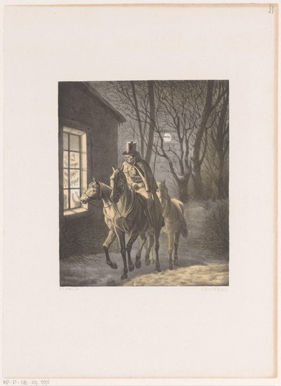 Mand på hesteryg rider forbi huset af Henri van Seben