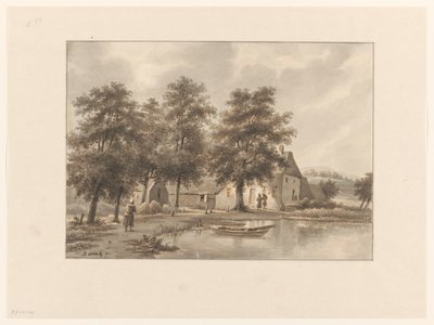 Udsigt over en gård ved vandet af Henricus Franciscus Wiertz (signed by artist)