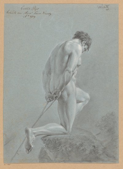 Knælende nøgen mand, set fra siden (1. præmie 1809) af Henricus Franciscus Wiertz