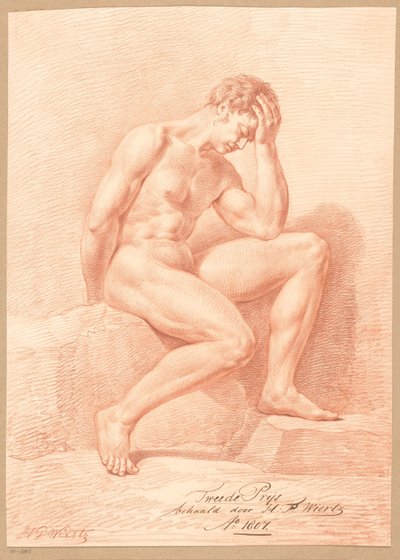 Siddende mand nøgen, set fra siden (2. præmie 1807) af Henricus Franciscus Wiertz
