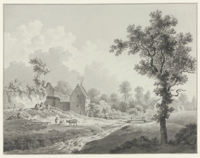 Landskab med en vandmølle på et vandløb af Henricus Josephus Antonissen