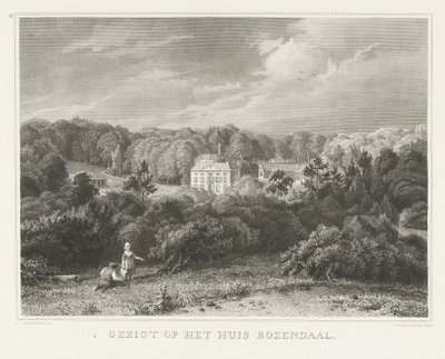 Udsigt over godset og slottet Rosendael Udsigt over huset Rozendaal (titel på objekt) Scener fra omgivelserne i byen Arnhem (serietitel) af Henricus Wilhelmus Couwenberg