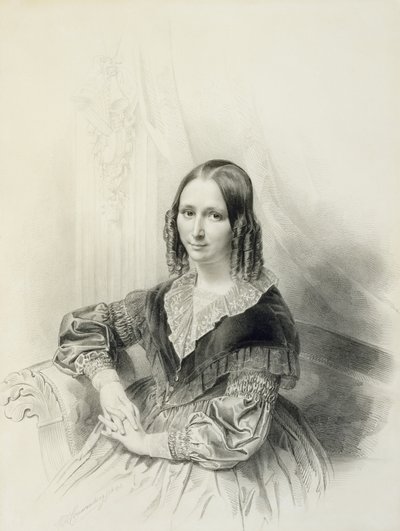 Portræt af Suzanne Herckenrath, 1843 (kridt, estompe, blyant og akvarel) af Henricus Wilhelmus Couwenberg