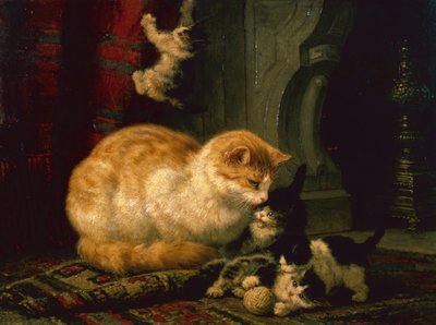 Killinger at lege (olie på panel) af Henriëtte Ronner Knip