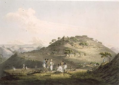 Byen Dixan i Abessinien, indgraveret af Daniel Havell (1785-1826) 1809 (akvatinte) af Henry (after) Salt