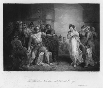 Samson og Delila, Dommerne XVI, 21 (gravering) af Henry (after) Singleton