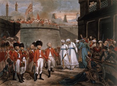 The Surrender of Two Sons of Tippoo Sahib (1749-99) som gidsler som erstatning for krigen mod Storbritannien af Henry (after) Singleton