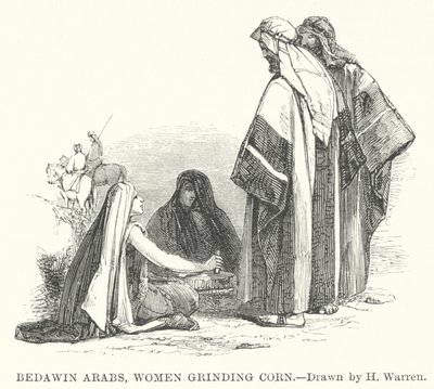 Beduin-arabere, kvinder maler majs (gravering) af Henry (after) Warren