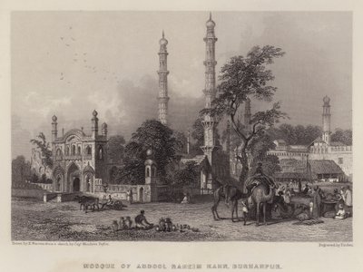 Abdul Rahim Khans moske, Burhanpur (farve litho) af Henry (after) Warren