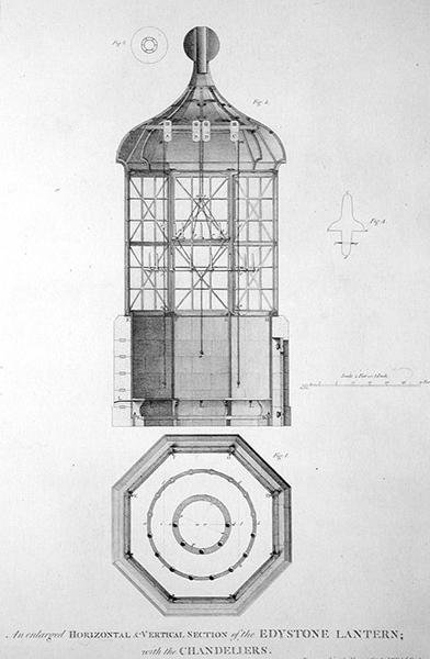 Eddystone Lighthouse graveret af Edward Rooker (ca. 1712-74) af Henry (after) Winstanley