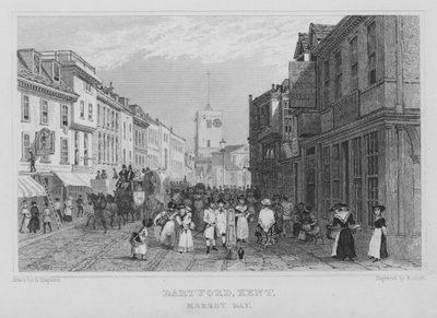 Markedsdag, Dartford, Kent (gravering) af Henry Adlard