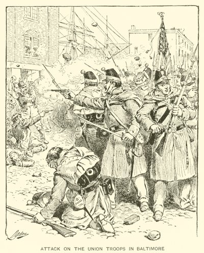Angreb på unionstropperne i Baltimore (litho) af Henry Alexander (after) Ogden