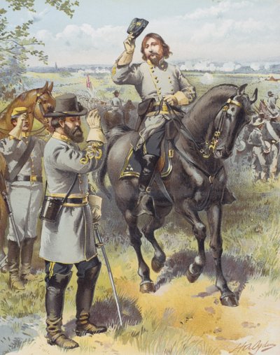 General Pickett tager imod ordre fra General Longstreet, Battle of Gettysburg, 3. juli 1863 (farve litho) af Henry Alexander (after) Ogden