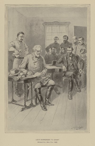 Lees overgivelse til Grant, Appomattox, Virginia, 9. april 1865 (litho) af Henry Alexander (after) Ogden