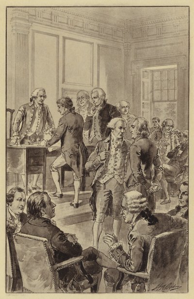 Underskrivelse af uafhængighedserklæringen, 4. juli 1776 (litho) af Henry Alexander (after) Ogden