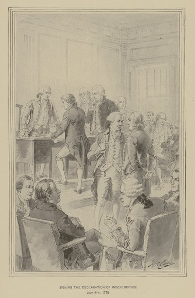 Underskrivelse af uafhængighedserklæringen, 4. juli 1776 (litho) af Henry Alexander (after) Ogden