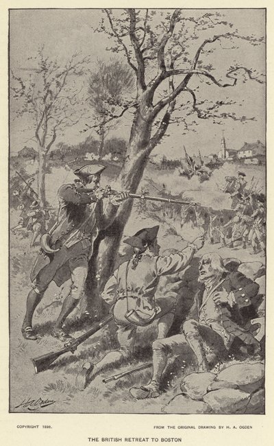 The British Retreat to Boston (litho) af Henry Alexander (after) Ogden