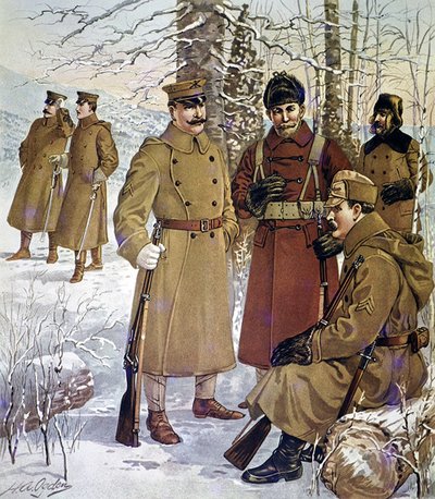Vinteruniformer fra den amerikanske hær 1901-07 (farve litho) af Henry Alexander (after) Ogden