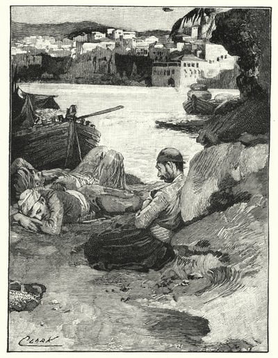 En siesta midt på dagen i Jaffa (litho) af Henry Andrew Harper