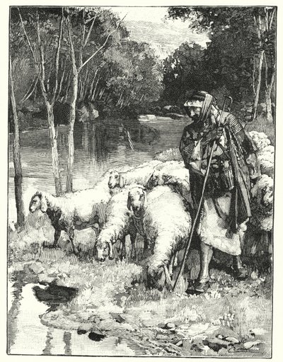 En hyrde og hans flok i Anti-Libanon (litho) af Henry Andrew Harper