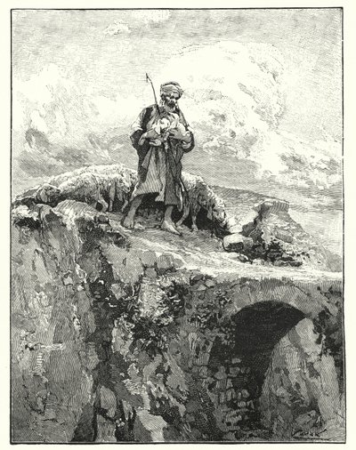 Bro uden brystværn over Jordan (litho) af Henry Andrew Harper