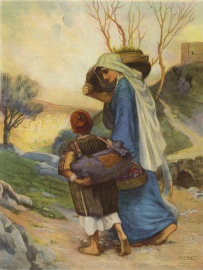 Kvinde fra Siloam tager mad med hjem (farve litho) af Henry Andrew Harper