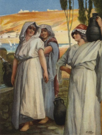 Kvinder trækker vand ved en brønd (farve litho) af Henry Andrew Harper