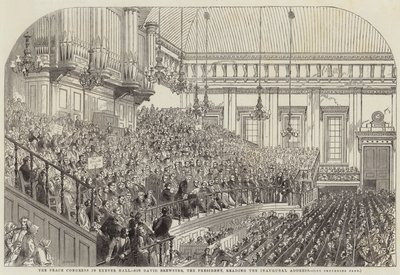 Fredskongressen i Exeter Hall, Sir David Brewster, præsidenten, læser åbningstalen af Henry Anelay