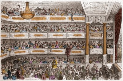 Auditoriet for Theatre des Funambules i Paris i det 19. århundrede - Theatre des Funambules, boulevard du Temple a Paris, i det 19. århundrede - Indgravering af Henri Valentin (1822-1886) i "Tableau-de-Paris" af Edmond Texier 1852 af Henry Augustin Valentin