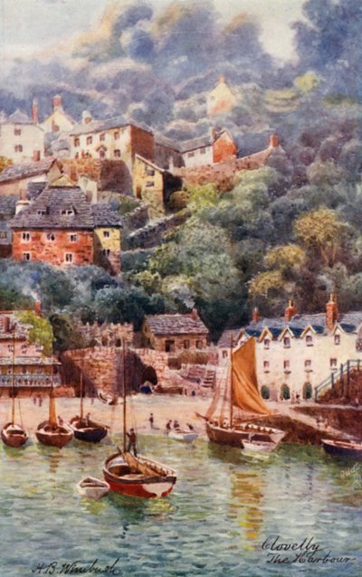 The Harbour, Clovelly (farvelitografi) af Henry B. (after) Wimbush