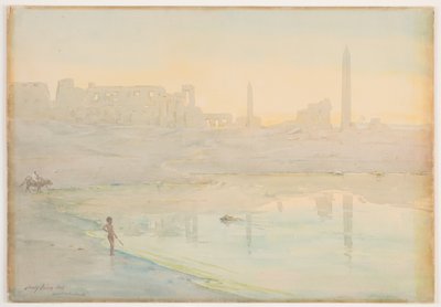 Sacred Lake, Karnak, 1905 (wc over blyant på papir) af Henry Bacon