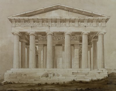 Hefaistos tempel, Athen (sepia wc på papir) af Henry Bailey