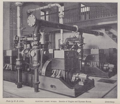 Interiør af motor- og dynamorum, Electric Light Works, Canterbury, Kent (s/h foto) af Henry Beauchamp Collis