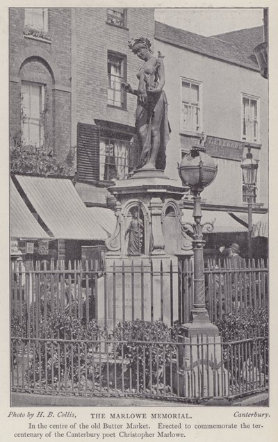 Mindesmærke for dramatikeren og digteren Christopher Marlowe, Buttermarket, Canterbury, Kent (s/h foto) af Henry Beauchamp Collis