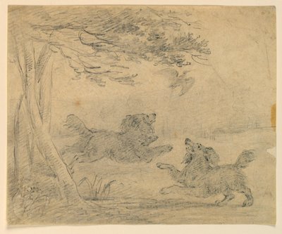 Undersøgelse af to spaniels i en park af Henry Bernard Chalon