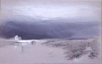 Landskab med flod og bro: Regn på vej af Henry Bright