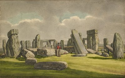 Stonehenge fra W.S.W., viser ruiner med soldat, 1824-1839 af Henry Browne