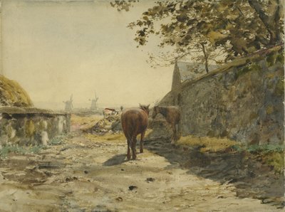 Udsigt over kasernemurene på Leazes, Newcastle upon Tyne (wc på papir, på kort) af Henry Burdon Richardson