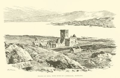 Øen Iona, med ruinerne af katedralen, Skotland (gravering) af Henry Charles Brewer