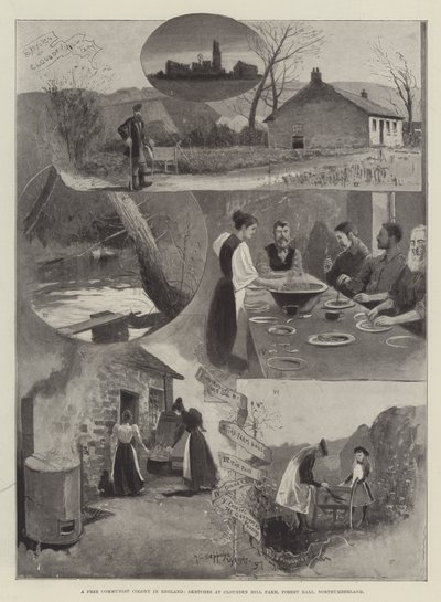 En fri kommunistisk koloni i England, skitser fra Clousden Hill Farm, Forest Hall, Northumberland af Henry Charles Seppings Wright