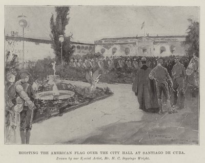 Hissning af det amerikanske flag over rådhuset i Santiago de Cuba af Henry Charles Seppings Wright