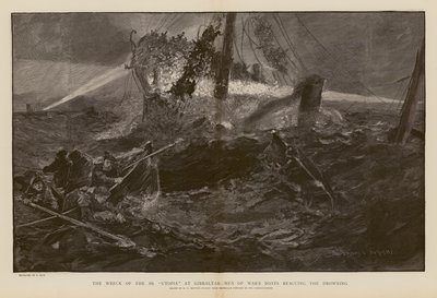 Redning af de druknende under SS Utopias forlis i Gibraltar (kobberstik) af Henry Charles Seppings Wright
