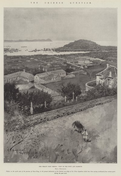 Det kinesiske spørgsmål, traktaten Port Chefoo, udsigt over byen og havnen af Henry Charles Seppings Wright