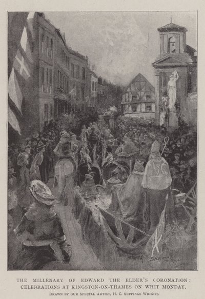 Tusindårsdagen for Edward den Ældres kroning, fejringer i Kingston-on-Thames på pinsedag af Henry Charles Seppings Wright