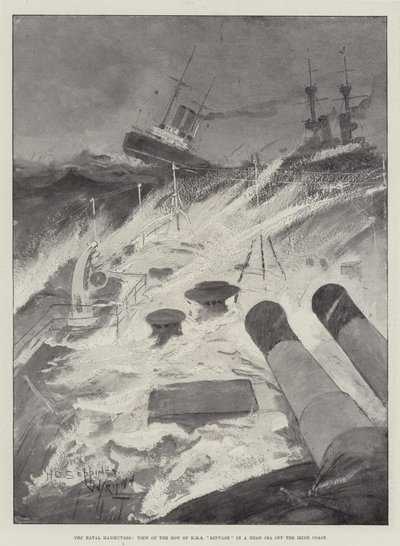 Sømanøvrerne, udsigt over stævnen af HMS Repulse in a Head Sea ud for den irske kyst af Henry Charles Seppings Wright