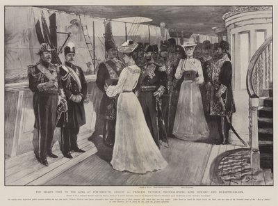 Shahs besøg hos kongen i Portsmouth, 20. august, prinsesse Victoria fotograferer kong Edward og Muzaffir-ed-Din af Henry Charles Seppings Wright
