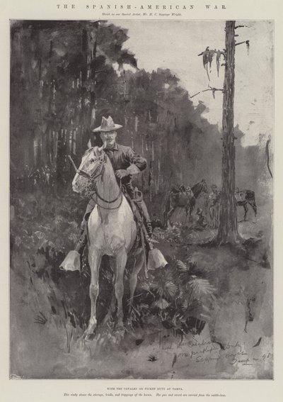 Den spansk-amerikanske krig med kavaleriet af vagttjeneste ved Tampa (gravering) af Henry Charles Seppings Wright